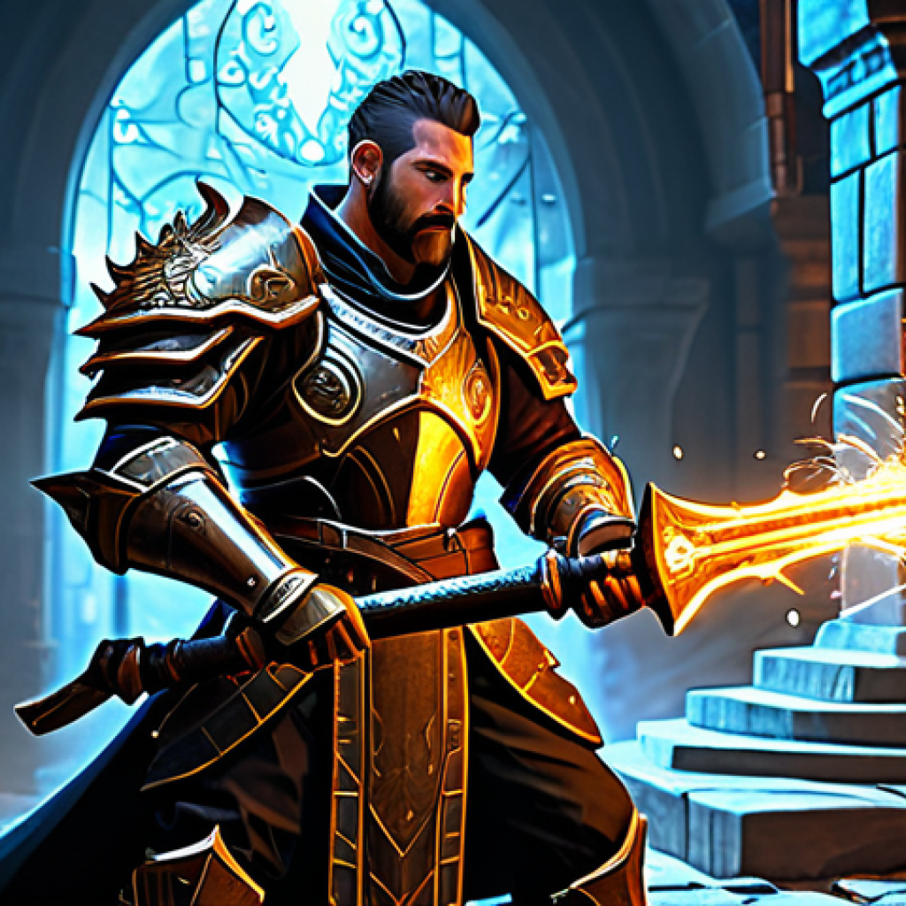 Gear Enhancement**

"A fully geared warrior, bathed in ethereal light, enhancing their legendary weapon at a mystical forge. Sparks fly as power surges. Focus on intricate details of the weapon and enhancement effects. fully clothed, safe for work, appropriate content, perfect anatomy, natural proportions, professional, digital art, high quality"

**