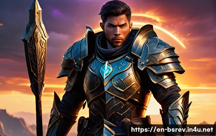 블레이드소울 레볼루션 업적 보상 분석 - A dynamic fantasy warrior character clad in exclusive combat achievement gear, featuring intricate a...