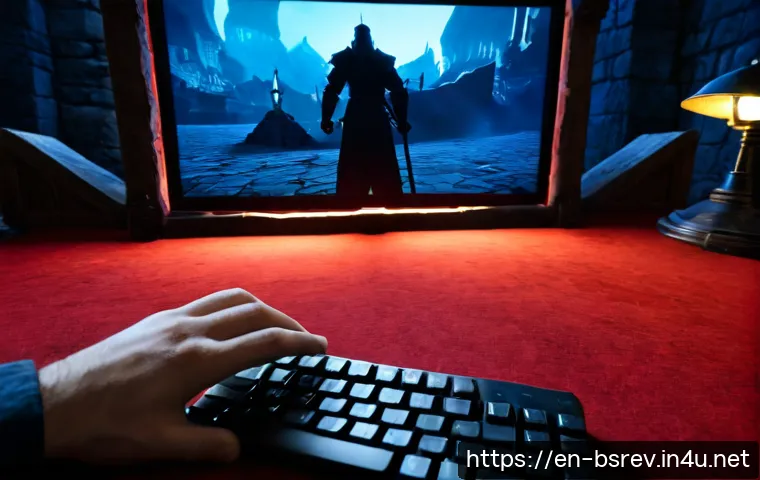 블레이드소울 레볼루션 보스 패턴 회피 방법 - Photorealistic cinematic fantasy gaming scene, a focused young adult player at a clean desktop setup...